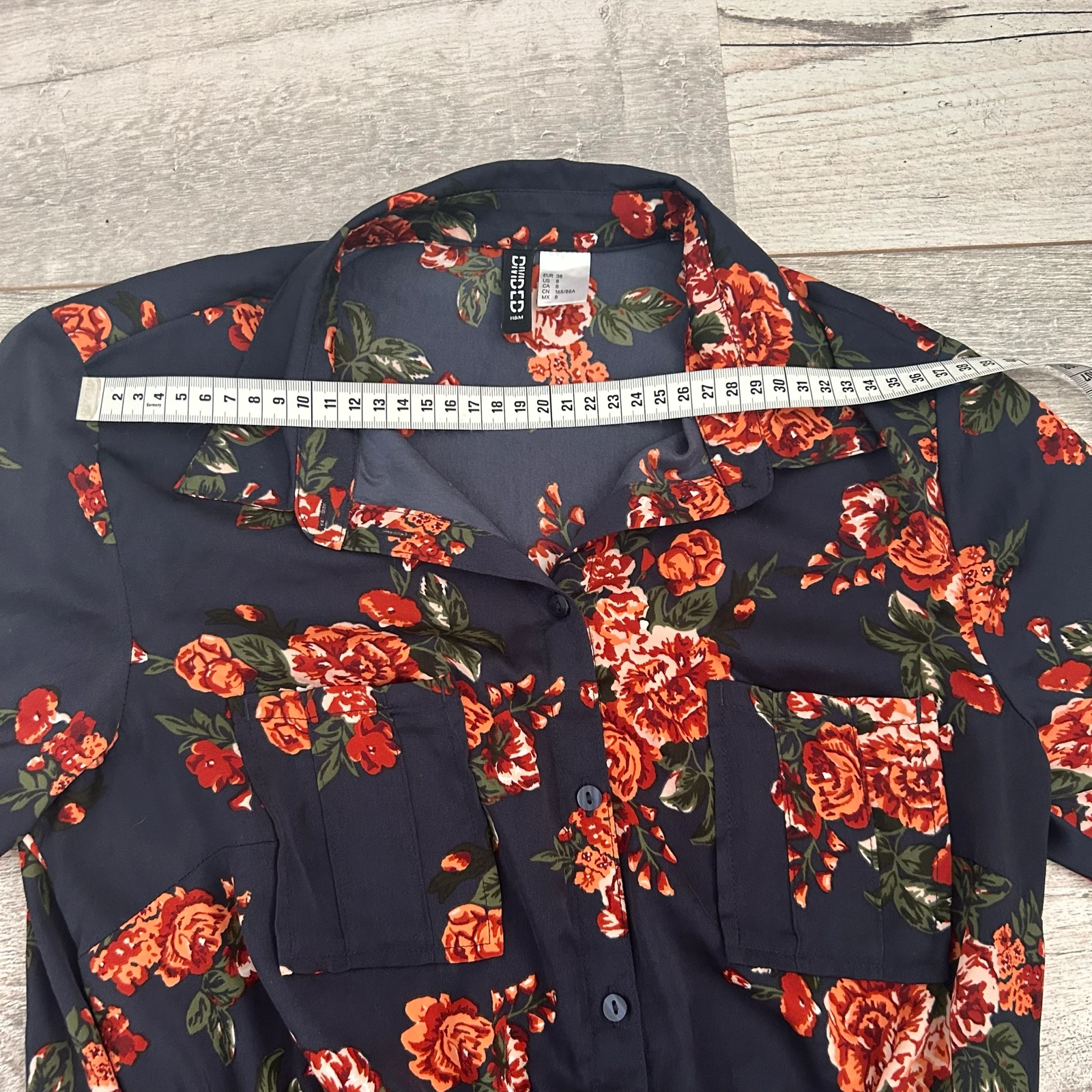 H&M Divided Vestido Estampa Floral Azul Escuro Rosas – Tamanho 38 – photo 8